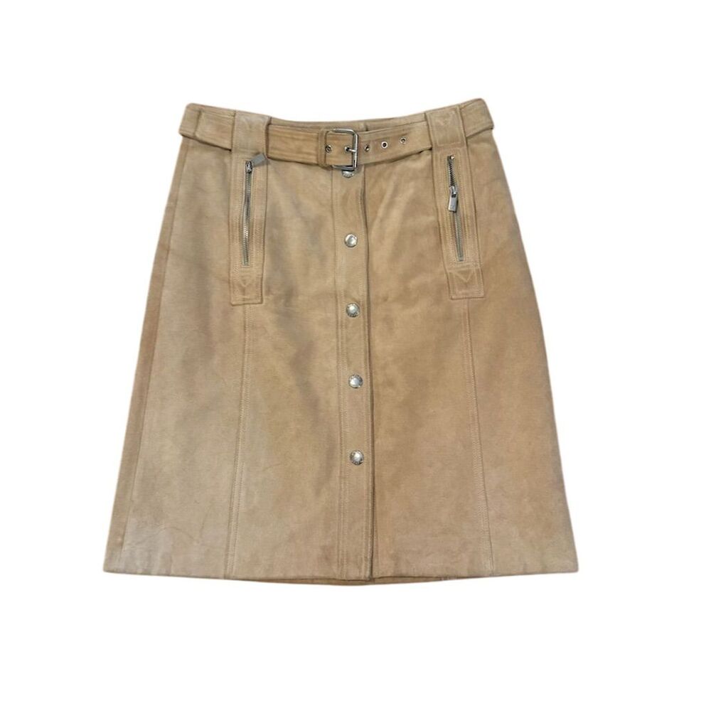 Michael Kors Women's Suede Skirt Size 6 Brown Knee Length with Belt